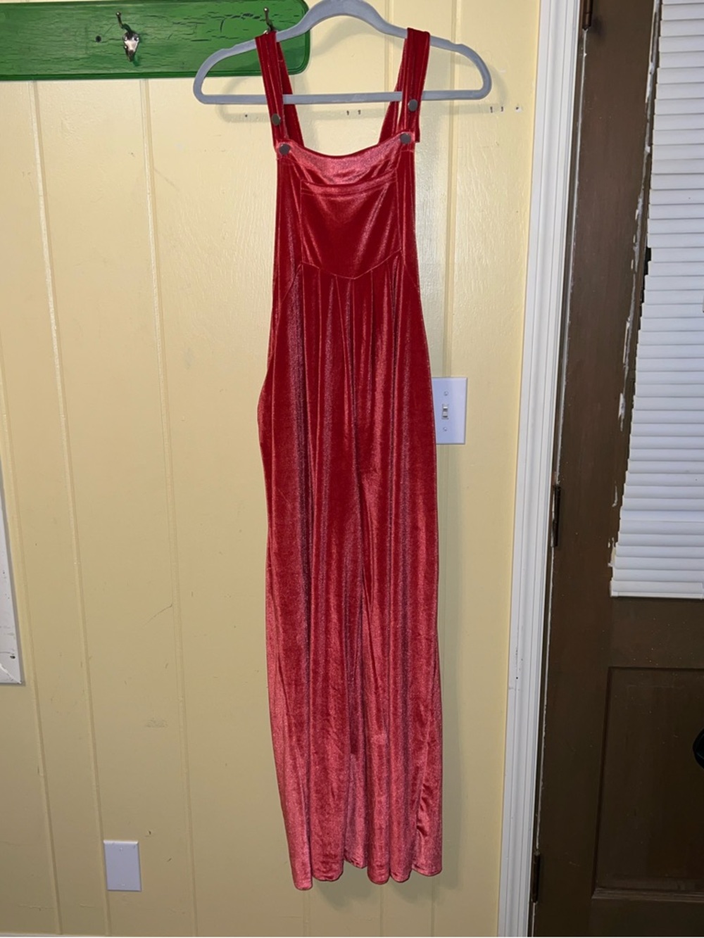 Red Velvet Wide-Leg Chic Boho Bib Jumpsuit Overalls With Silver Buttons Size L - Picture 2 of 13